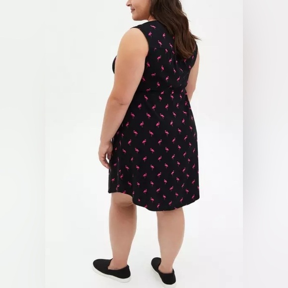 Torrid Mini Challis Zip-Front Shirt Dress Black Flamingo - Picture 4 of 12